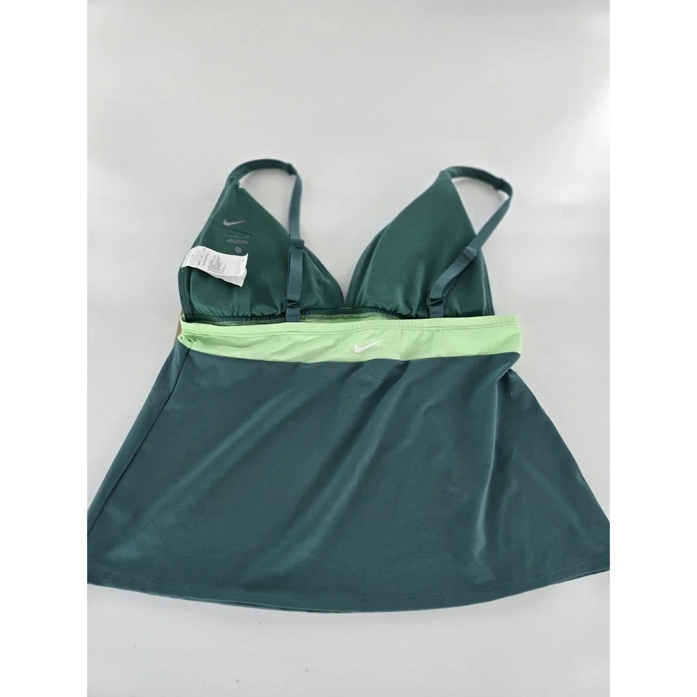 Nike Swim Tankini Top Adjustable Straps Green Colorblock Athletic Swimsuit SZ‎ S